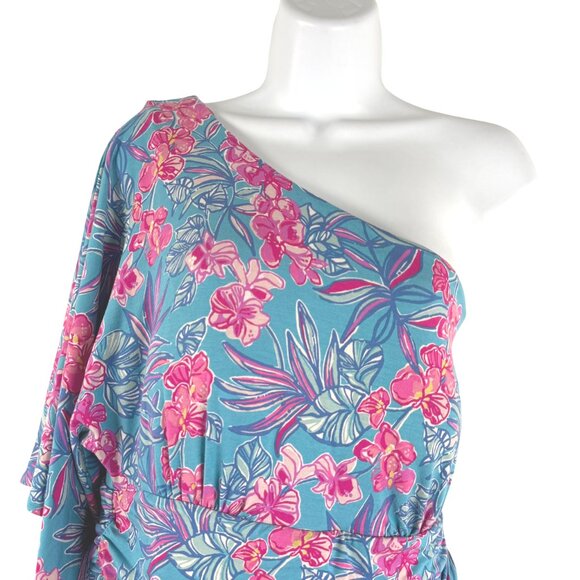 Lilly Pulitzer Niki One Shoulder Romper Size 14 Cumulus Blue Orchid Oasis DR1787 - Picture 6 of 13